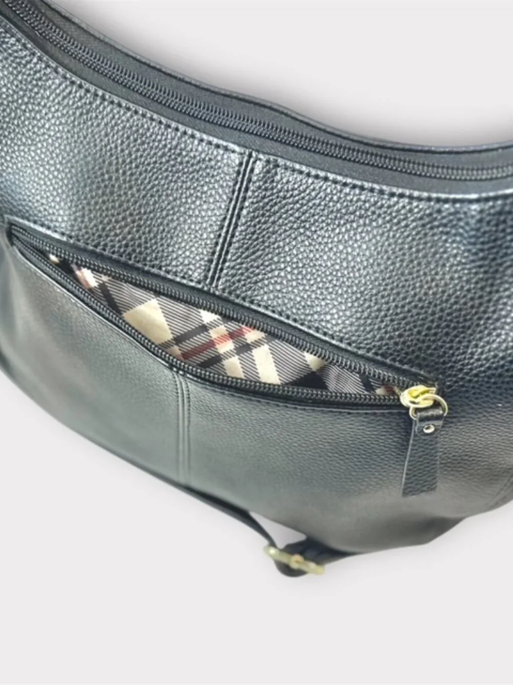 Giani Bernini Womens Leather Hobo Bag Purse Plaid Lining Black Pebble Leather - Picture 11 of 14